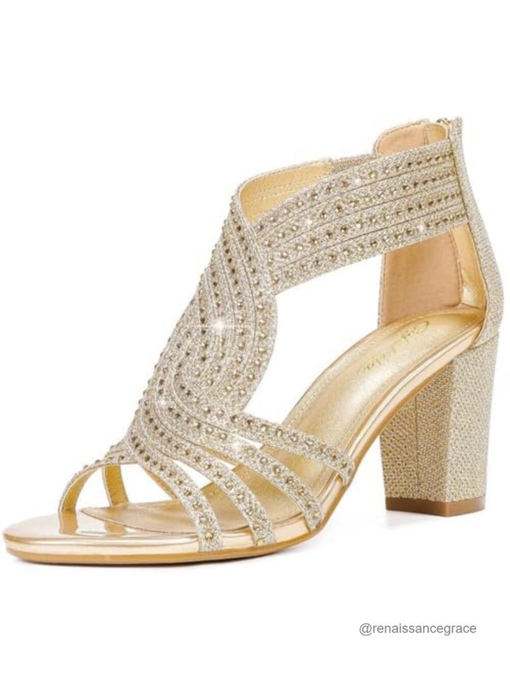 Rhinestone Sparkly Chunky Block Heel Sandals Wedding Party Open Toe